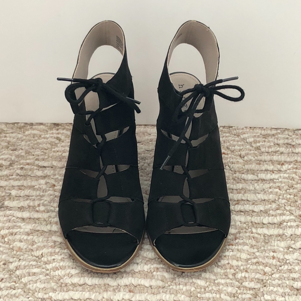 HINGE Black Suede Lace-Up Booties